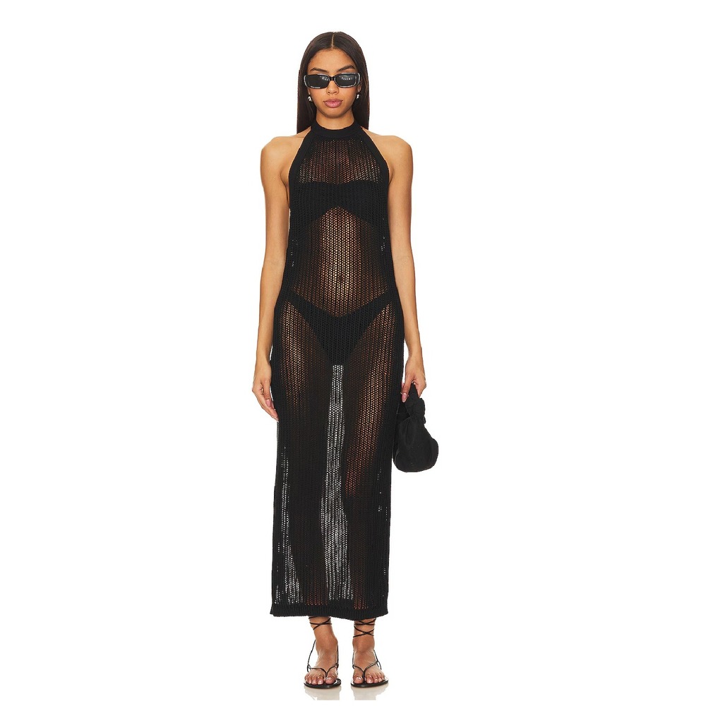 Beach Riot Romee Crochet Halter Dress Black Open Knit Maxi Sleeveless Women Sz S